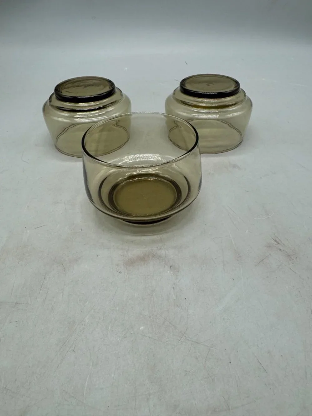 Set Of 3 Vintage Glass Bowls RARE VTG Libby Tawny Cups- Stackable, Very Simple